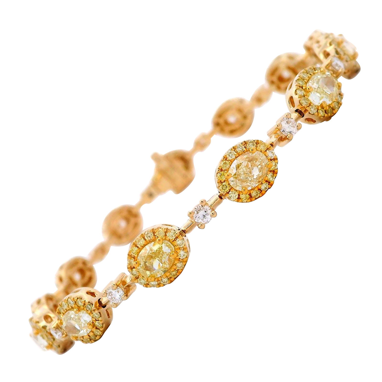 6.82ct Oval Yellow Diamond Bracelet 18k Gold: 6.82ct Oval Yellow Diamond Bracelet 18k Gold This stunning contemporary bracelet features a luxurious collection of oval yellow diamonds, totaling 6.82 carats in a dazzling 18k yellow gold setting. It