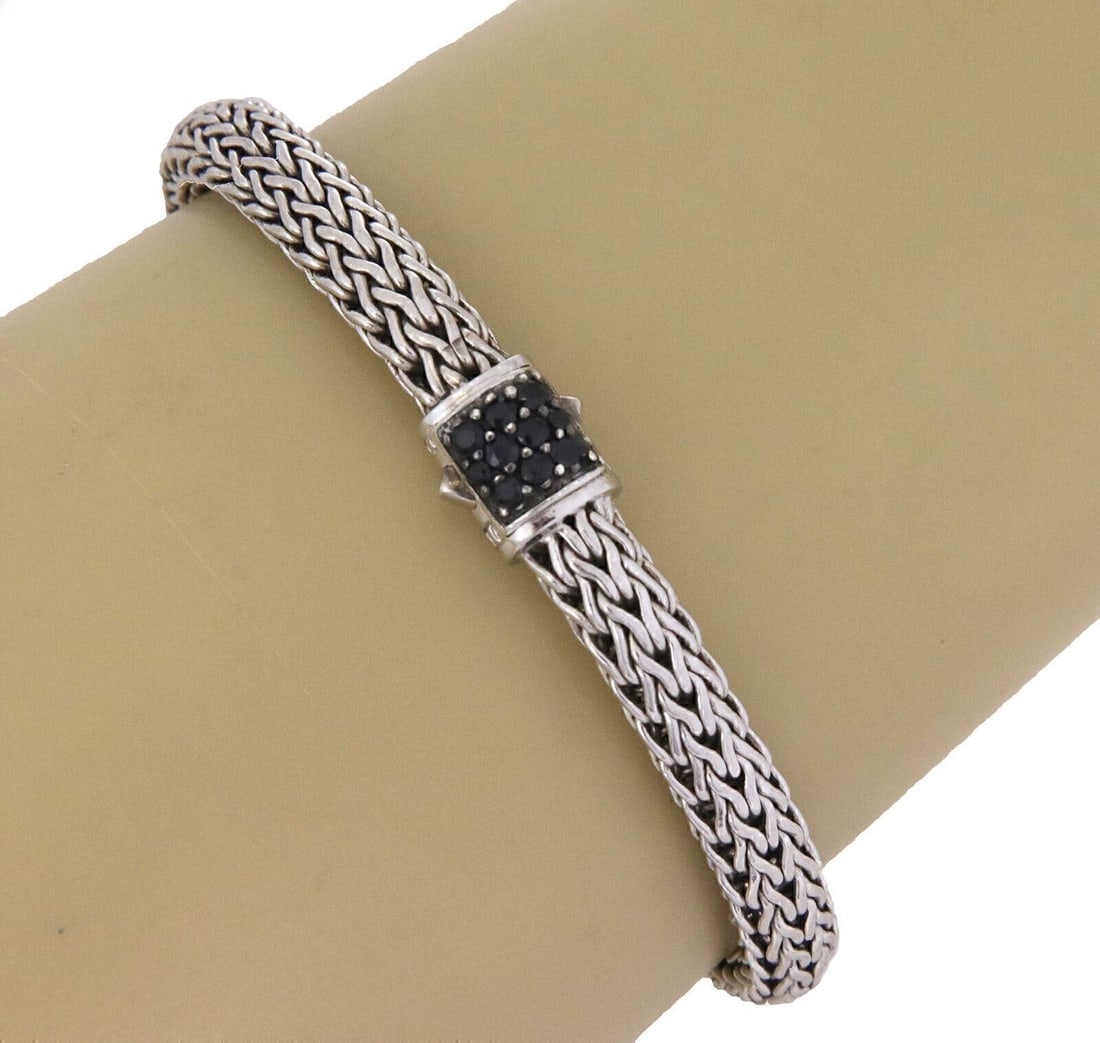 Sterling Silver 6mm Chain Bracelet with Lava Black Sapphire by John Hardy: Sterling Silver 6mm Chain Bracelet with Lava Black Sapphire by John Hardy This John Hardy Classic Chain bracelet features large 6mm sterling silver links accented with lava black sapphires. Crafted wi