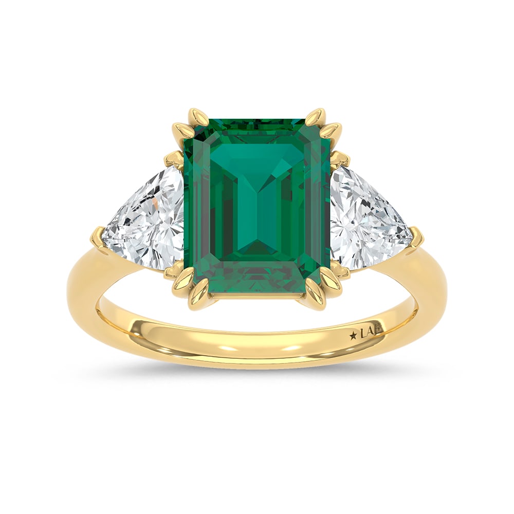 14K Yellow Gold Lab Grown Diamond 4 3/8 Ct.Tw. Emerald Shape Recrystalized Emerald Engagement Ring (1 of 4)