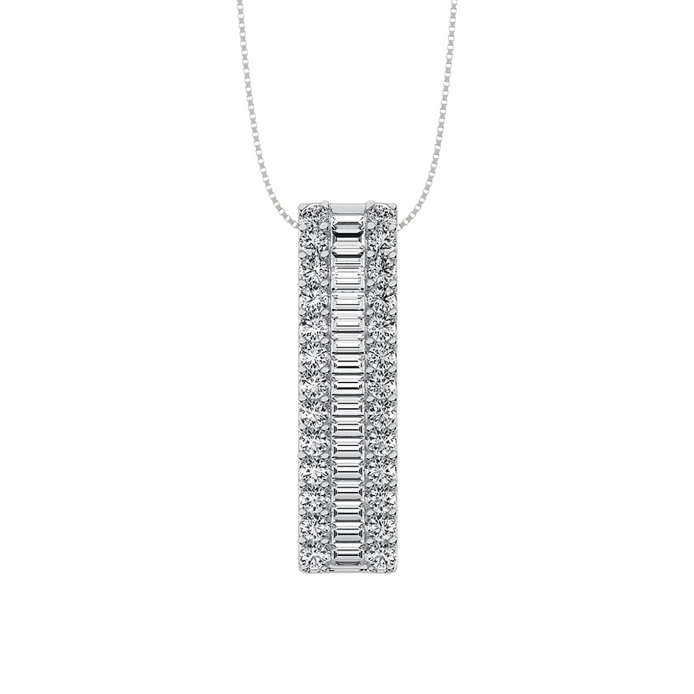 Diamond 1 Ct.Tw. Slide Pendant in 14K White Gold: Diamond 1 Ct.Tw. Slide Pendant in 14K White Gold 14k White Gold Stone Color: G-h Stone Clarity: I2 Unless otherwise specified, pendants that include a chain are paired with our standard 18-inch length