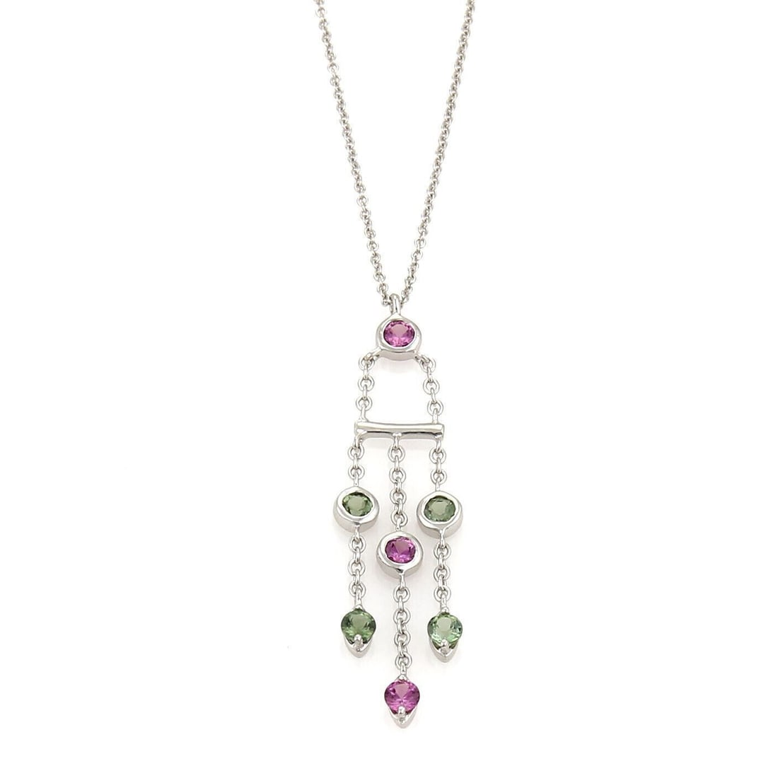 Triple Strand 18k White Gold Pendant Necklace with Sapphire and Tourmaline (1 of 6)