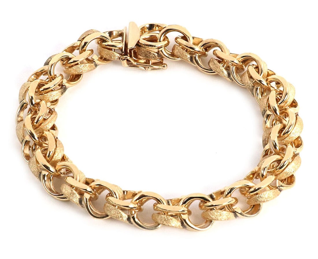 Chain Style 14k Yellow Gold Double Ring Link Bracelet 8 Inch (1 of 5)