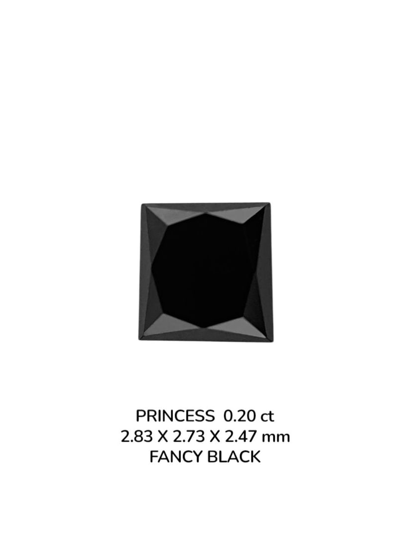 Loose Diamond - PRINCESS 0.2ct Fancy Black VVS2: Loose Diamond - PRINCESS 0.2ct Fancy Black VVS2 Source: Natural Shape: PRINCESS Carats: 0.2 Color: Fancy Black Certification: NONE PLEASE NOTE: Framed, Large, or heavy items do not have shipping costs