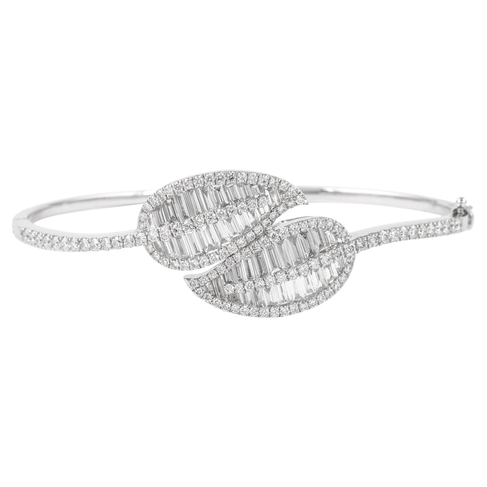 3.14ct Diamond Leaf Bangle Bracelet 18k White Gold (1 of 6)