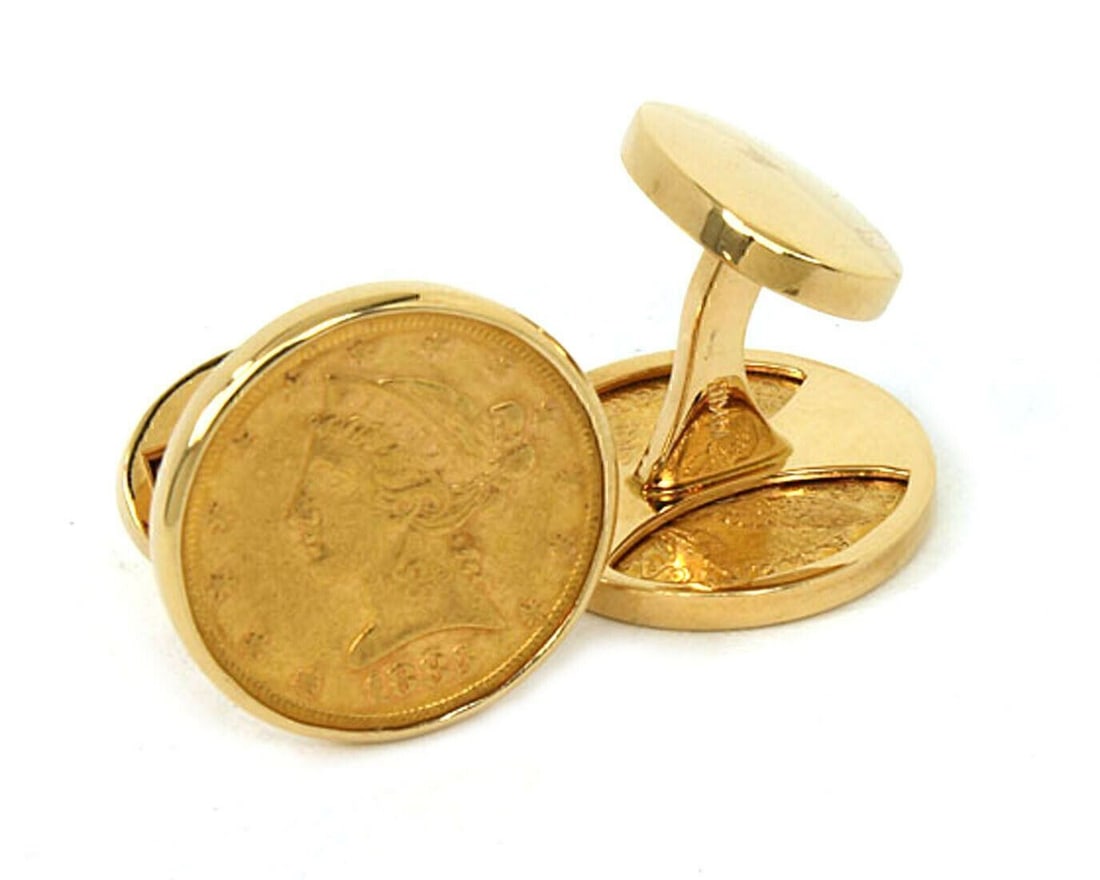 Pair of Vintage 22k Gold 1883 Coin Cufflinks in 14k Yellow Gold Frames (1 of 4)