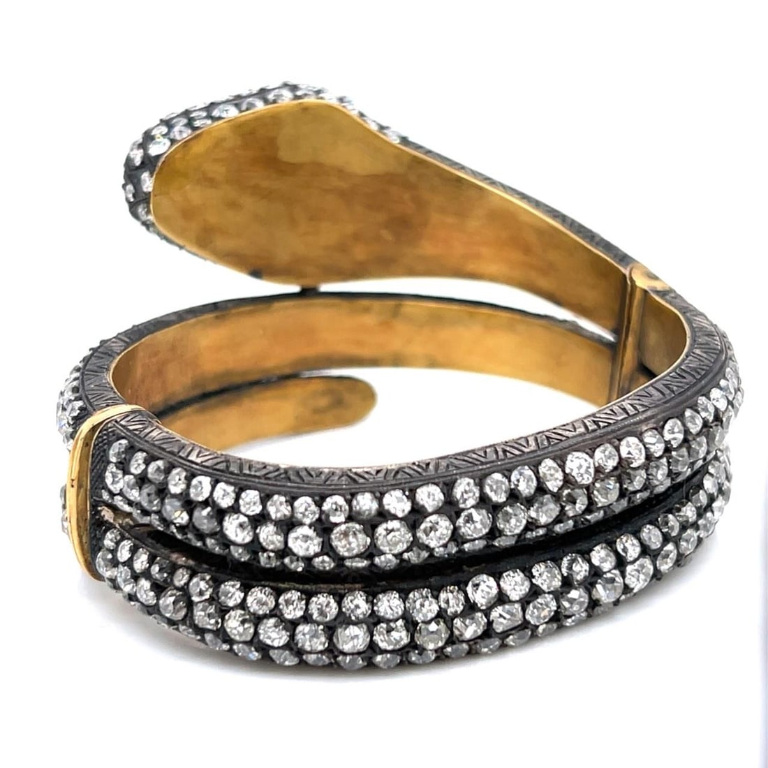 18K Silver 58.25 Ct Diamond Ruby Snake Bangle - 5