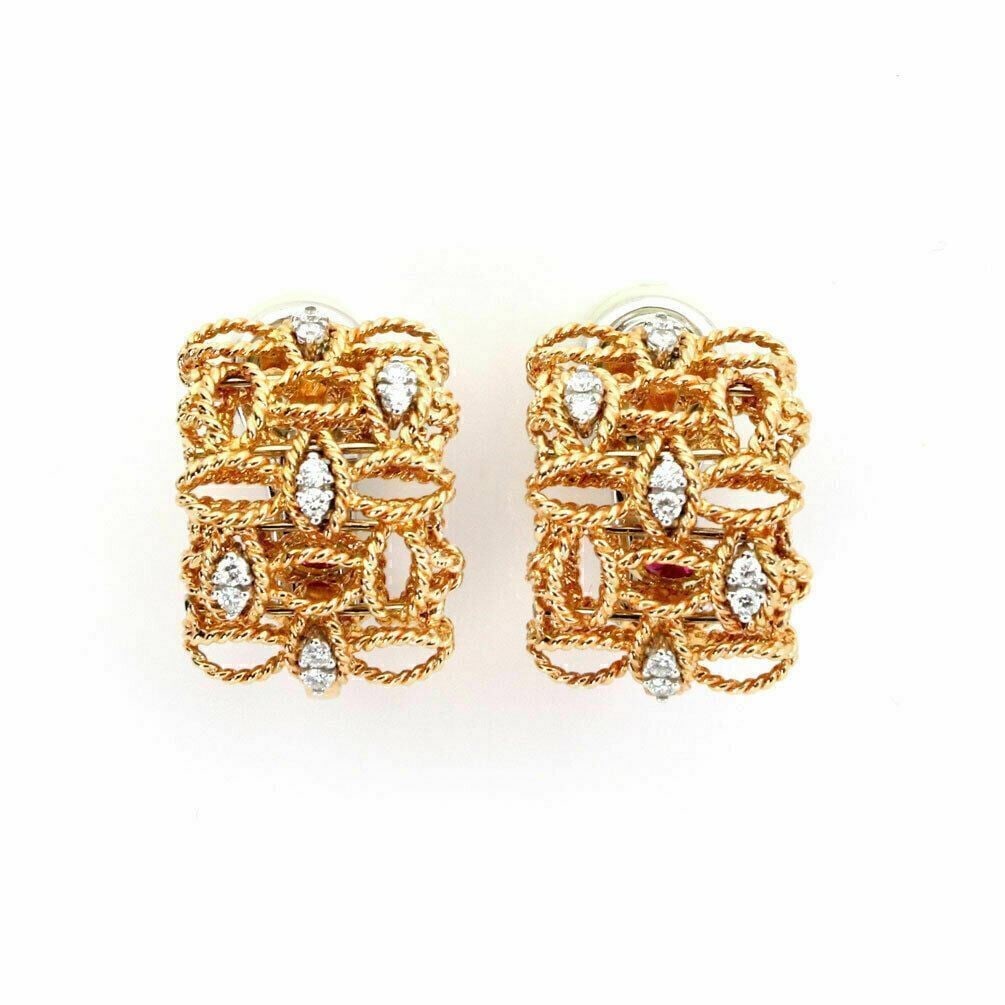 Barocco Huggie Earrings in 18k Rose Gold with Diamonds by Roberto Coin (1 of 5)