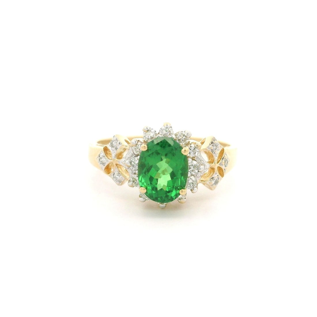 Elegant 18K Yellow Gold Floral Ring with 1.30ct Tsavorite and Diamonds (1 of 11)