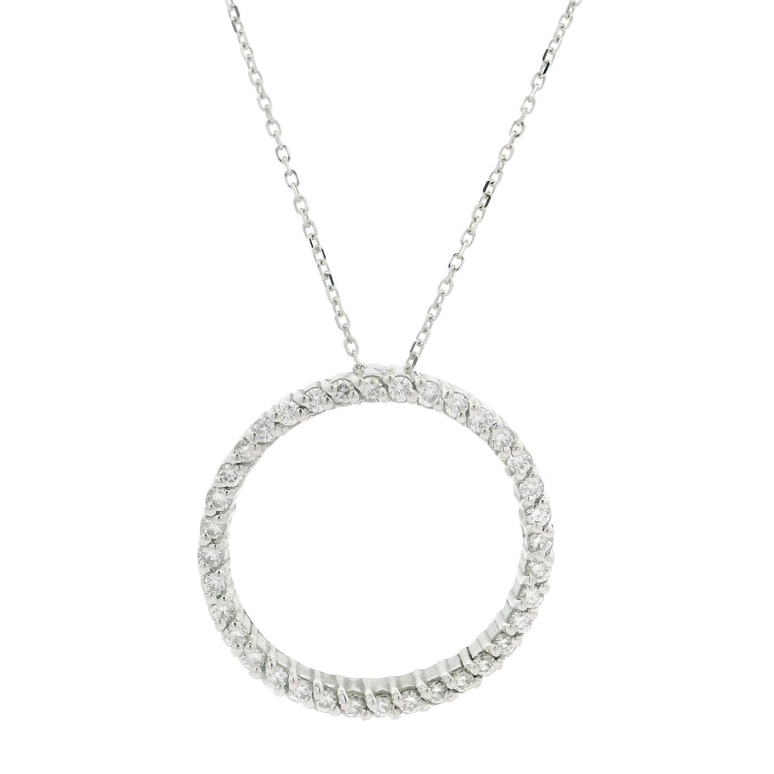 14k White Gold 0.38ctw Diamond Open Circle Life Pendant Necklace: 14k White Gold 0.38ctw Diamond Open Circle Life Pendant Necklace This exquisite Open Circle of Life Slide Pendant Necklace features a stunning design crafted in solid 14k white gold. Adorned with nume