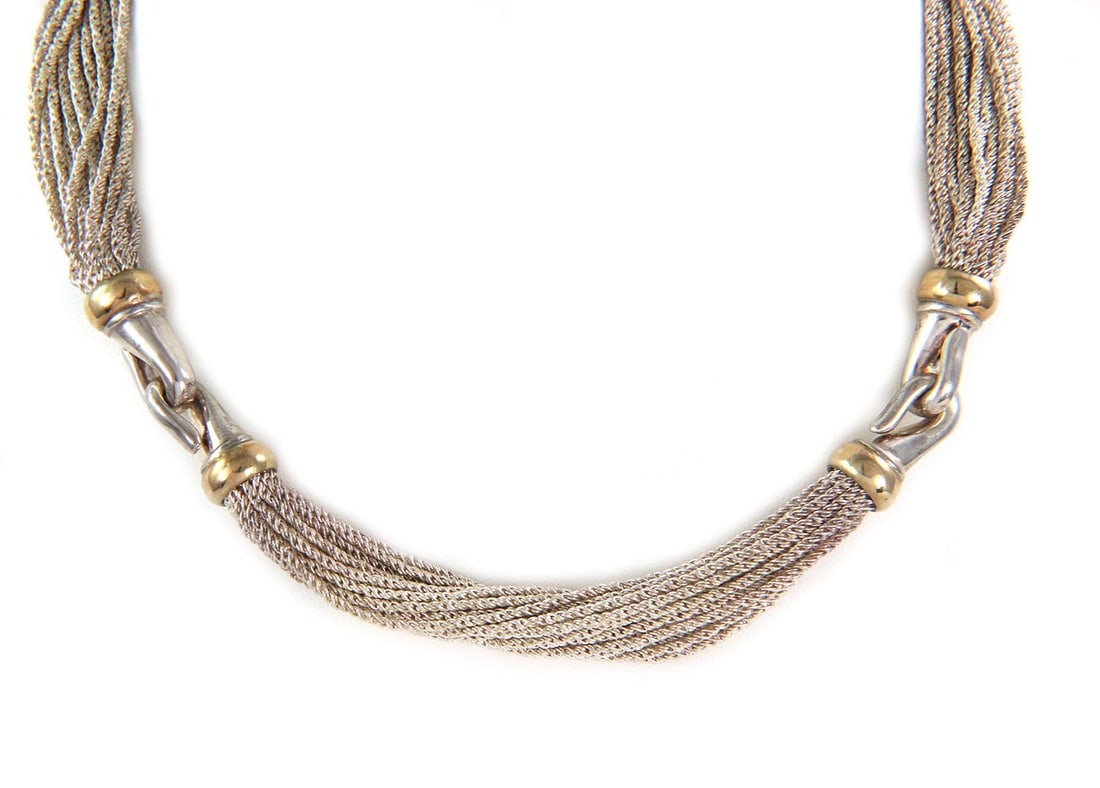 Tiffany & Co. Vintage Multi-Strand Necklace 925 Silver 14k Yellow Gold: Tiffany & Co. Vintage Multi-Strand Necklace 925 Silver 14k Yellow Gold Elevate your jewelry collection with this authentic vintage multi-strand chain necklace from Tiffany & Co. Crafted from luxurious