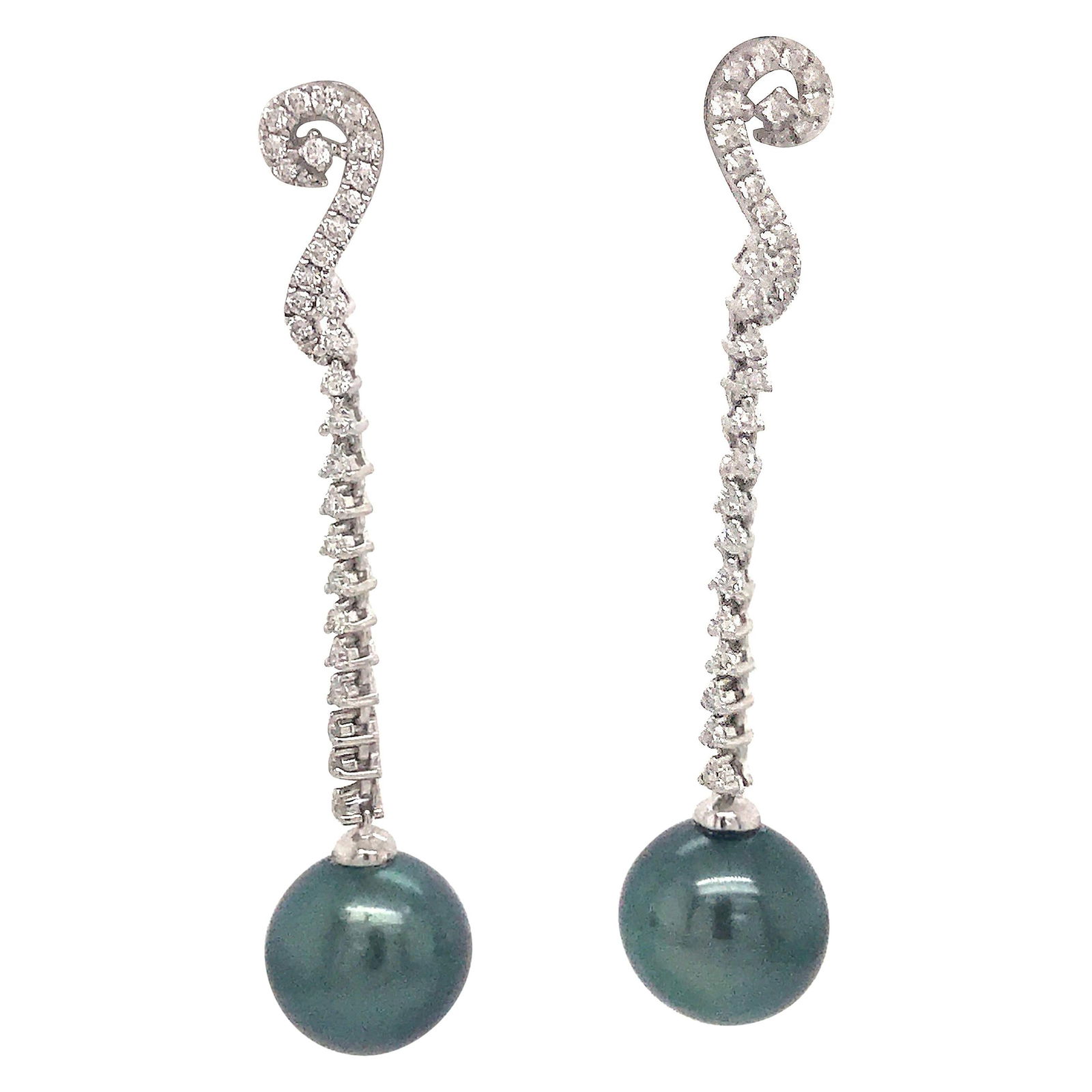Harbor Diamonds Tahitian Pearl Diamond Drop Earrings 0.52ct 18K White Gold (1 of 6)