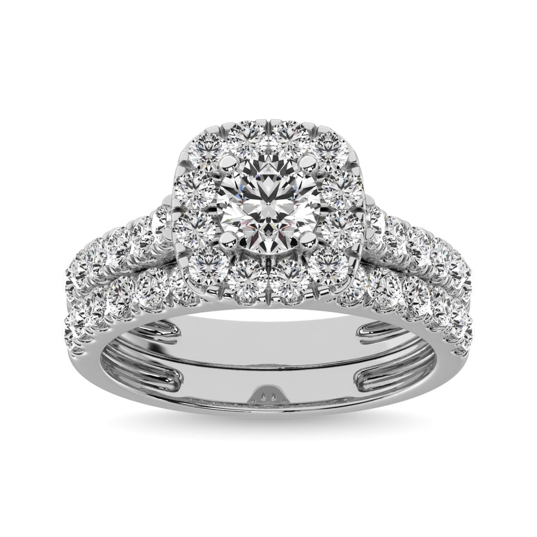 Diamond 2 Ct.tw Round Cut Halo Bridal Ring in 14K White Gold: Diamond 2 Ct.tw Round Cut Halo Bridal Ring in 14K White Gold 14k White Gold Stone Color: G-h Stone Clarity: Si2 Each ring is presented in standard size 6.5. Complimentary resizing is available between