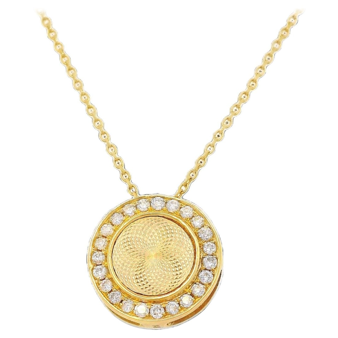 14k Yellow Gold Round Diamond Pendant Necklace 0.10ct: 14k Yellow Gold Round Diamond Pendant Necklace 0.10ct This exquisite round pendant necklace features 23 natural diamonds totaling 0.10 carats, showcasing a beautiful G/H color and SI clarity. Crafted