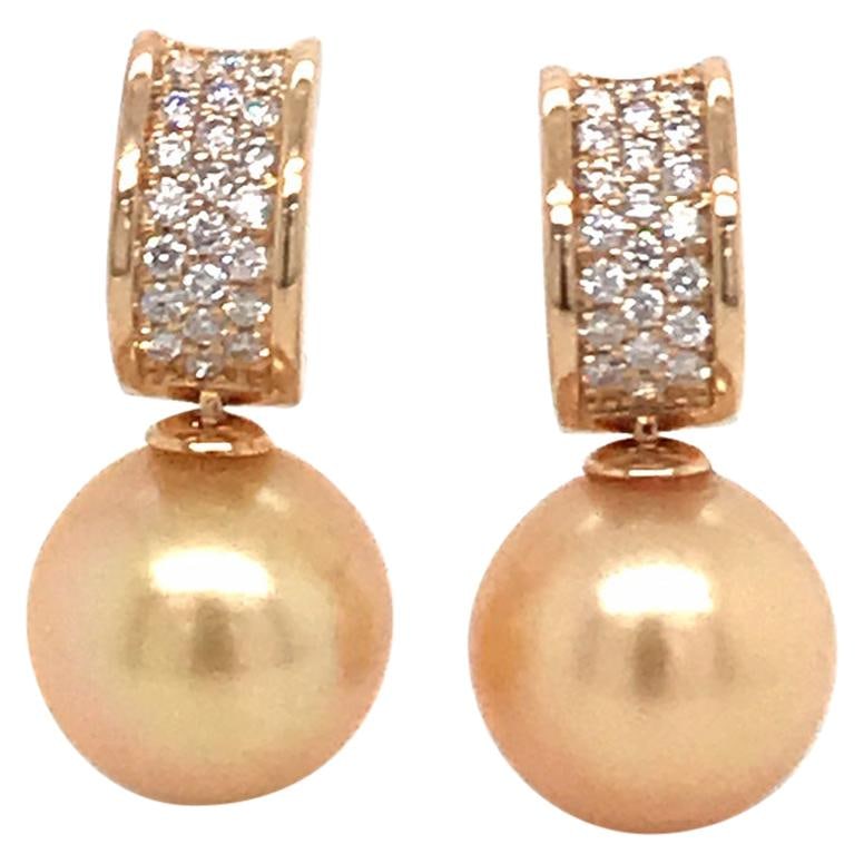Harbor Diamonds 18K Yellow Gold Golden South Sea Pearl Diamond Drop Earrings (1 of 16)