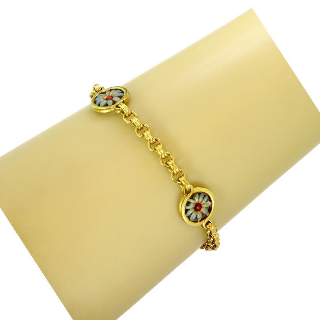 Link Bracelet with Enamel Floral Stations in 18k Yellow Gold by Masriera Certified (1 of 5)