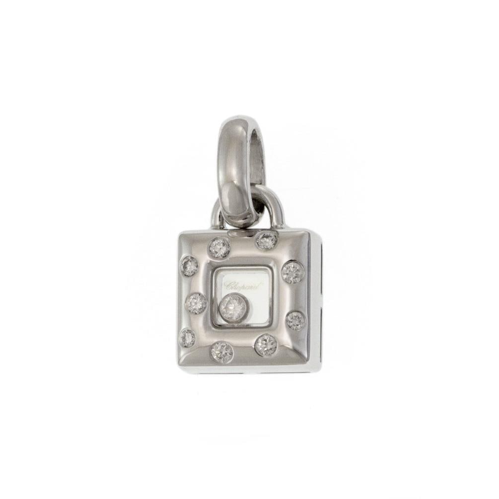 Chopard Happy Diamond 18k White Gold Pendant with 10 Diamonds: Chopard Happy Diamond 18k White Gold Pendant with 10 Diamonds This exquisite pendant from Chopard's Happy Diamond Collection showcases the elegance of 18k white gold with a high polished finish. It fe
