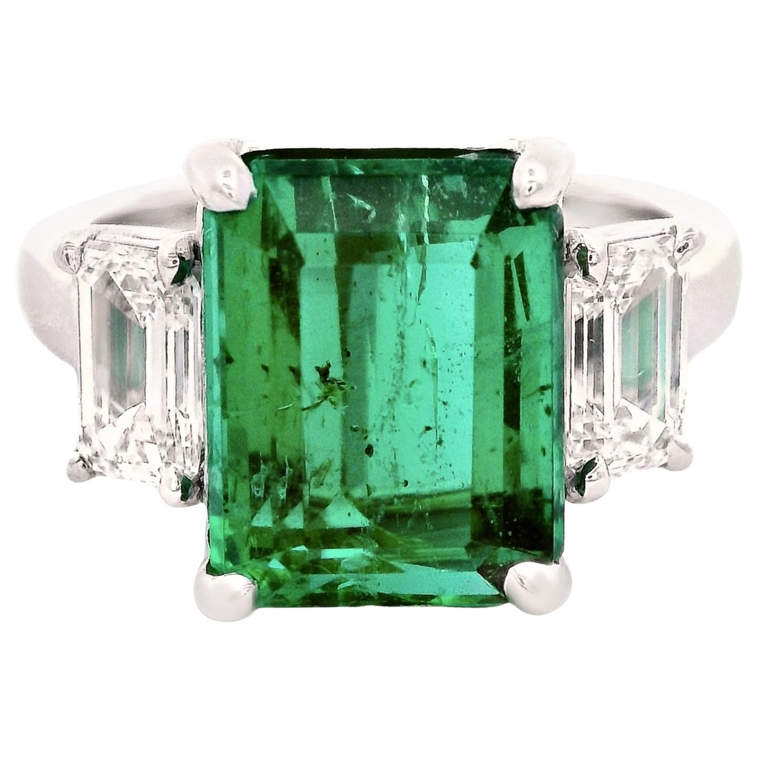 5.74ct Emerald GIA Diamond 3-Stone Ring 18k White Gold (1 of 7)