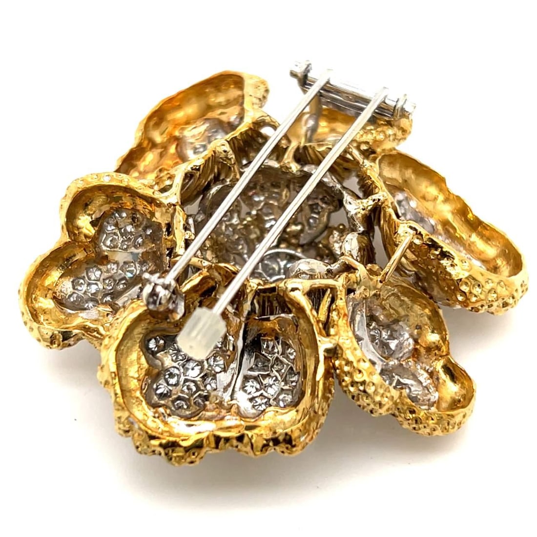 1960's 18K Yellow White Gold Diamond Flower Brooch 183 Diamonds 6.25 Ct (1 of 4)