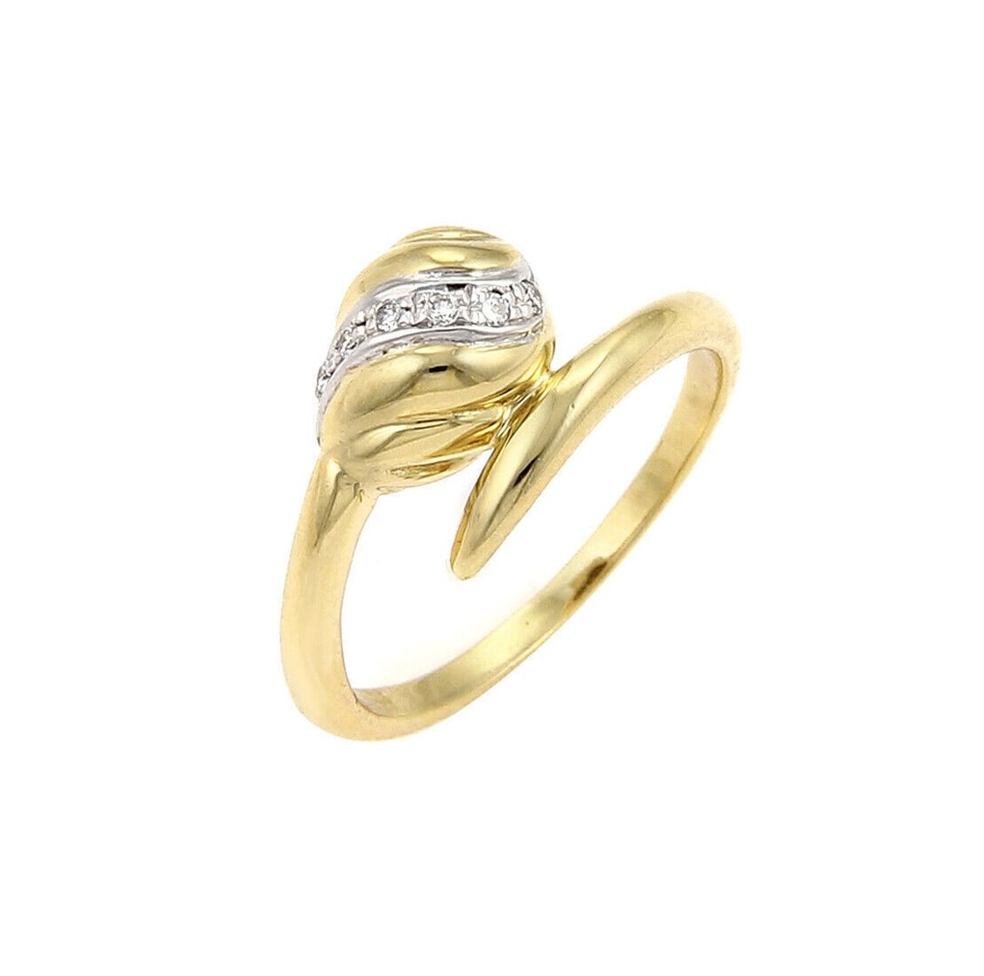Diamond Snake Motif Bypass Ring in 18k Two Tone Gold by Cartier Size 4: Diamond Snake Motif Bypass Ring in 18k Two Tone Gold by Cartier Size 4 This Cartier ring is crafted in 18k two tone gold and features a snake bypass design adorned with diamond accents. The vintage ri