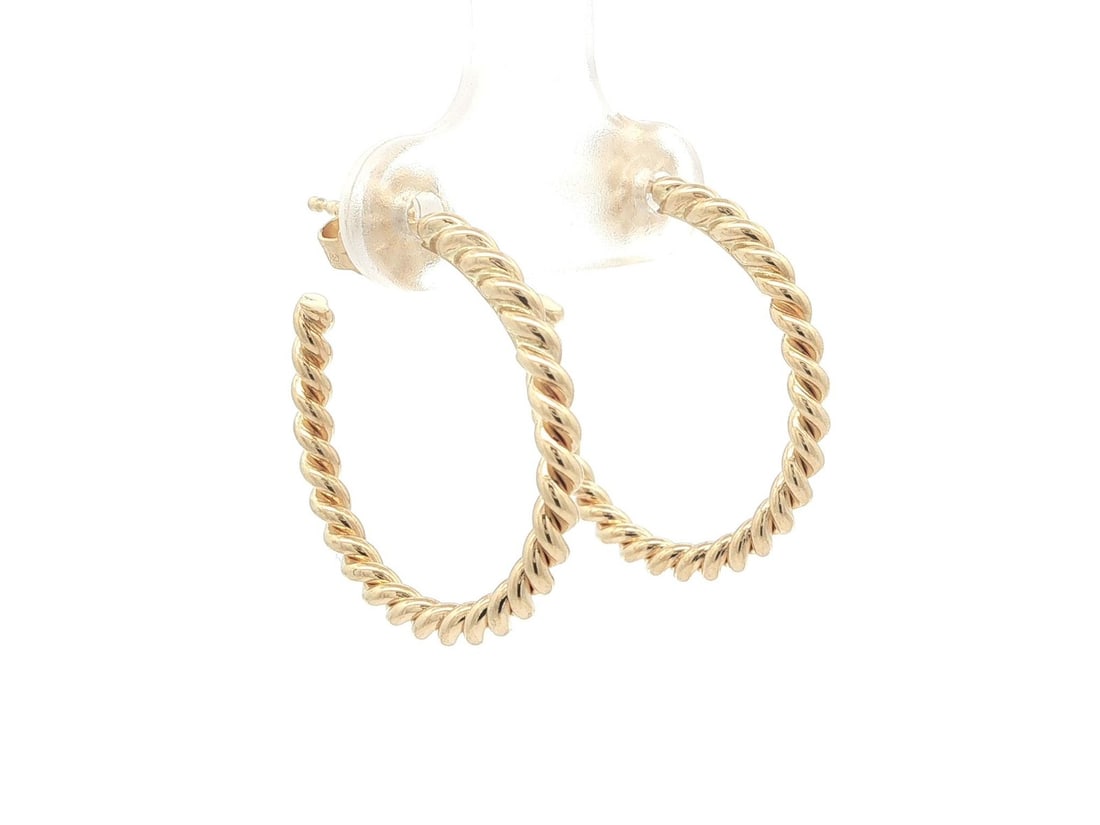 18k Yellow Gold Hoop Earrings Tiffany Twisted Wire Rope Design (1 of 10)
