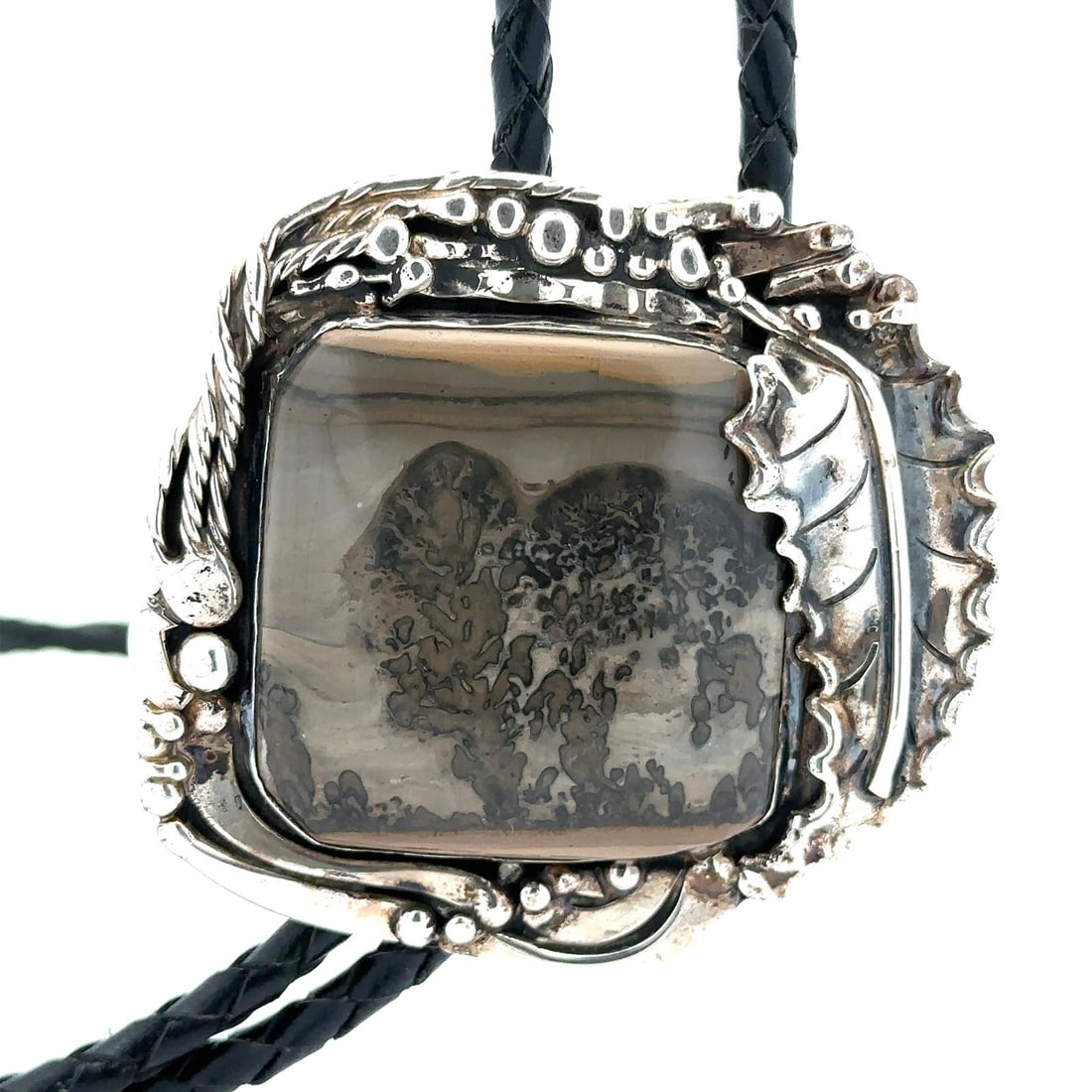 Sterling Silver Bolo Tie with Dendritic Agate Tree Pattern by Stan Davidson - 2