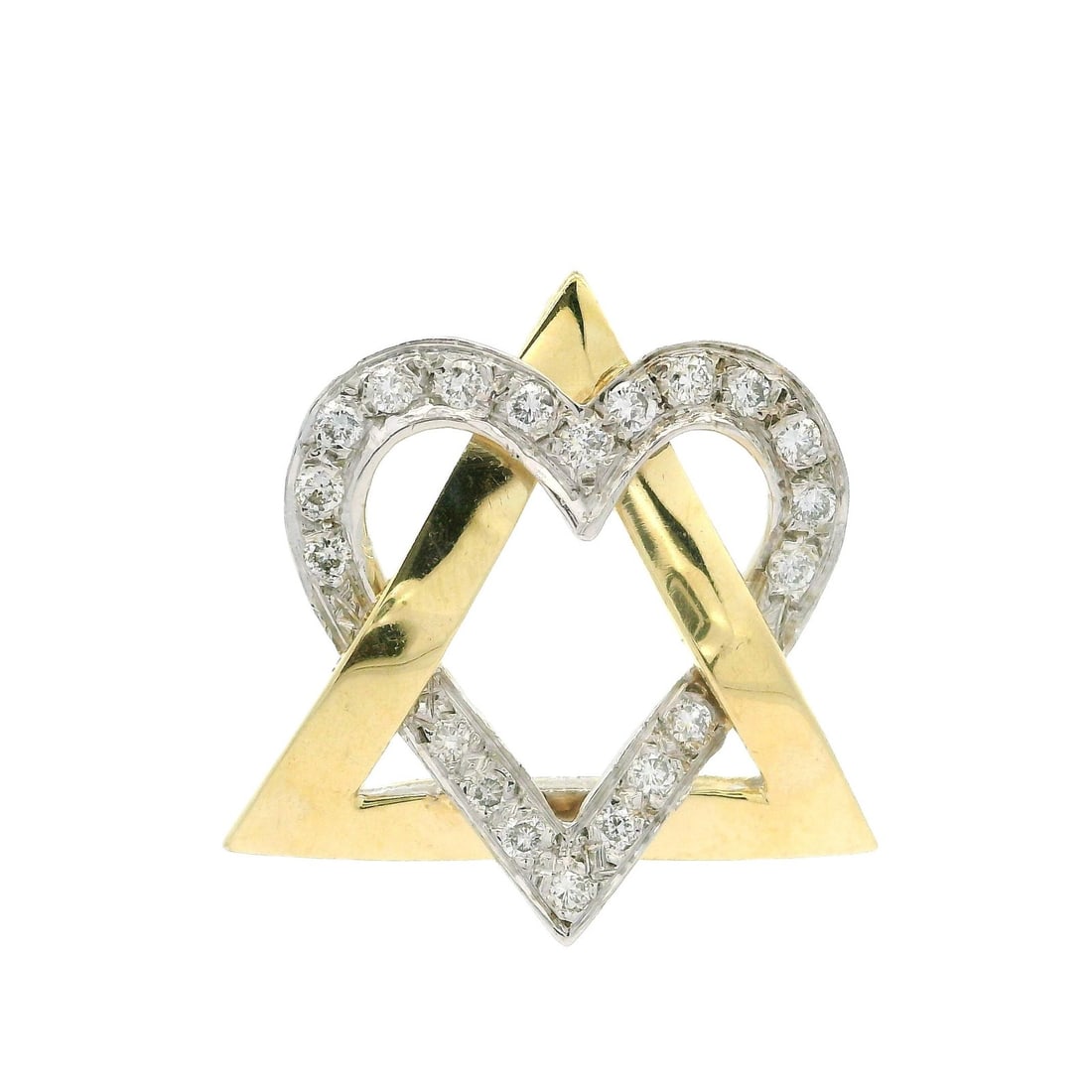 14k Yellow Gold Diamond Pave Heart Star of David Pendant 0.37ctw: 14k Yellow Gold Diamond Pave Heart Star of David Pendant 0.37ctw This exquisite pendant features a polished combination of a heart and the Star of David, crafted from solid 14k yellow gold. Adorned
