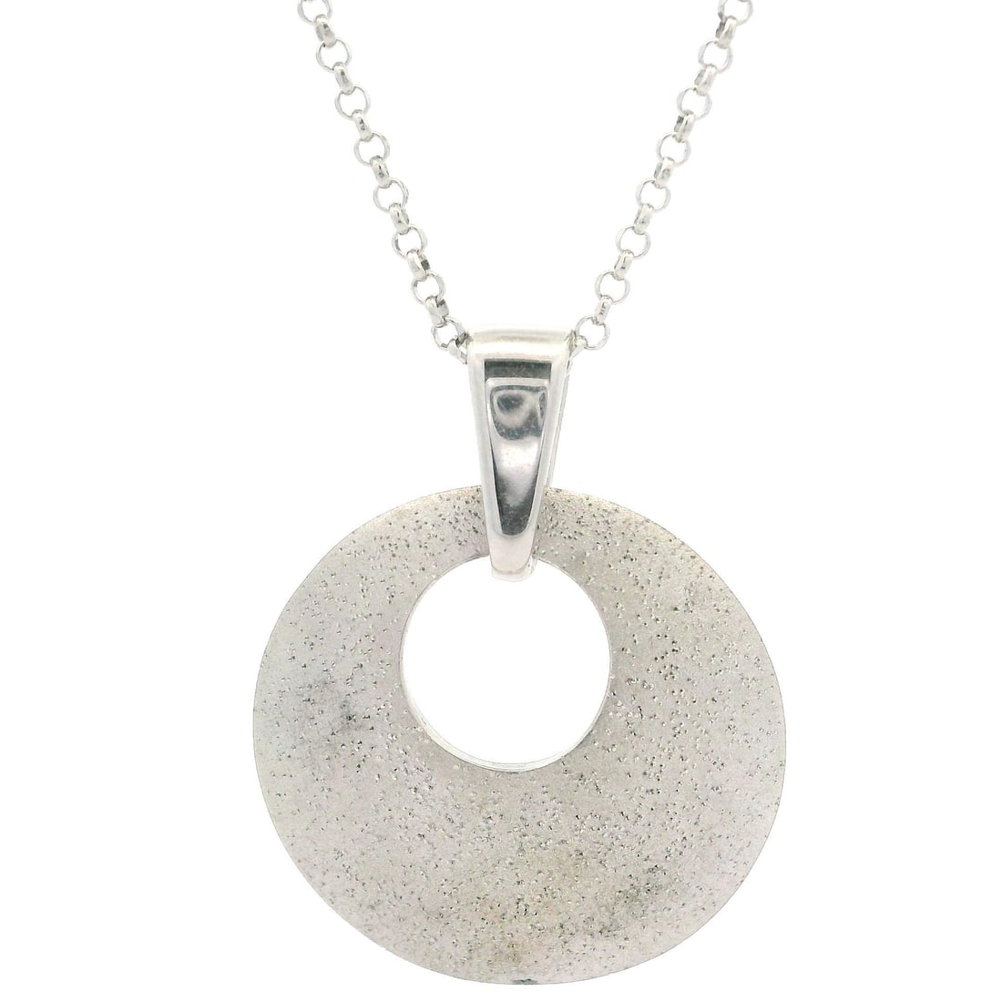 Charles Garnier Sterling Silver Textured Open Disk Pendant Necklace: Charles Garnier Sterling Silver Textured Open Disk Pendant Necklace This elegant Charles Garnier necklace features a beautifully textured open disk slide pendant crafted from high-quality sterling sil