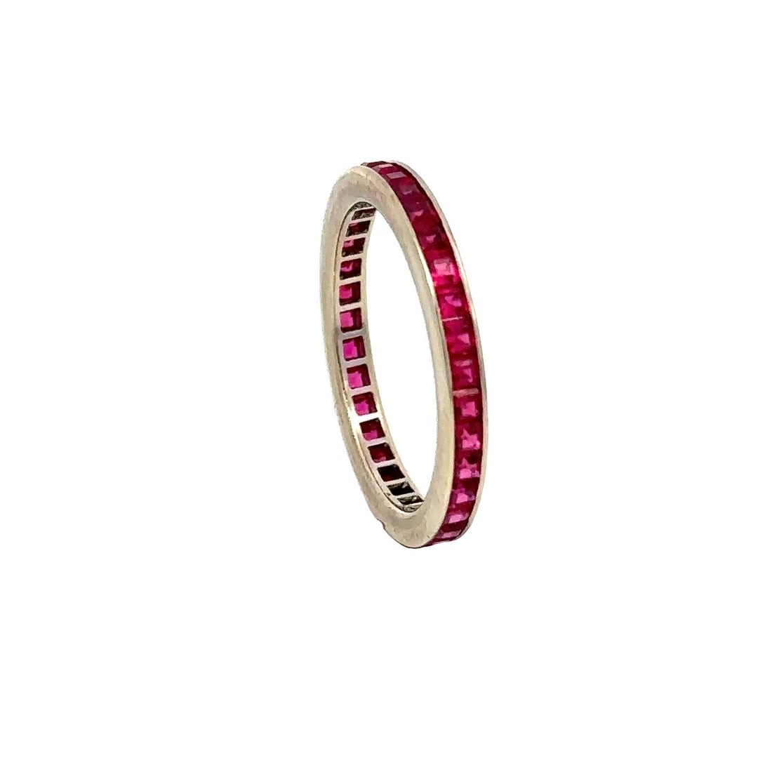 14K Gold Channel Set Square Cut Lab Created Ruby Eternity Stack Band Ring - 3