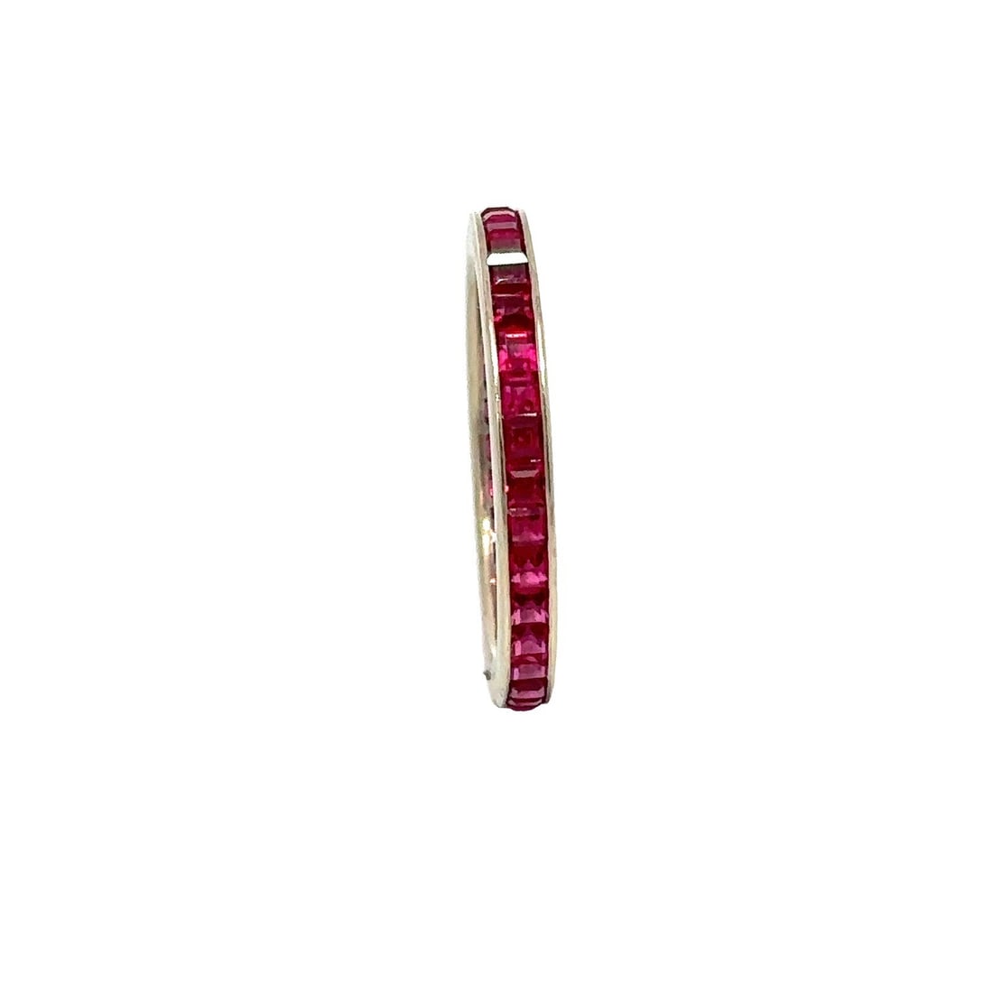 14K Gold Channel Set Square Cut Lab Created Ruby Eternity Stack Band Ring - 4