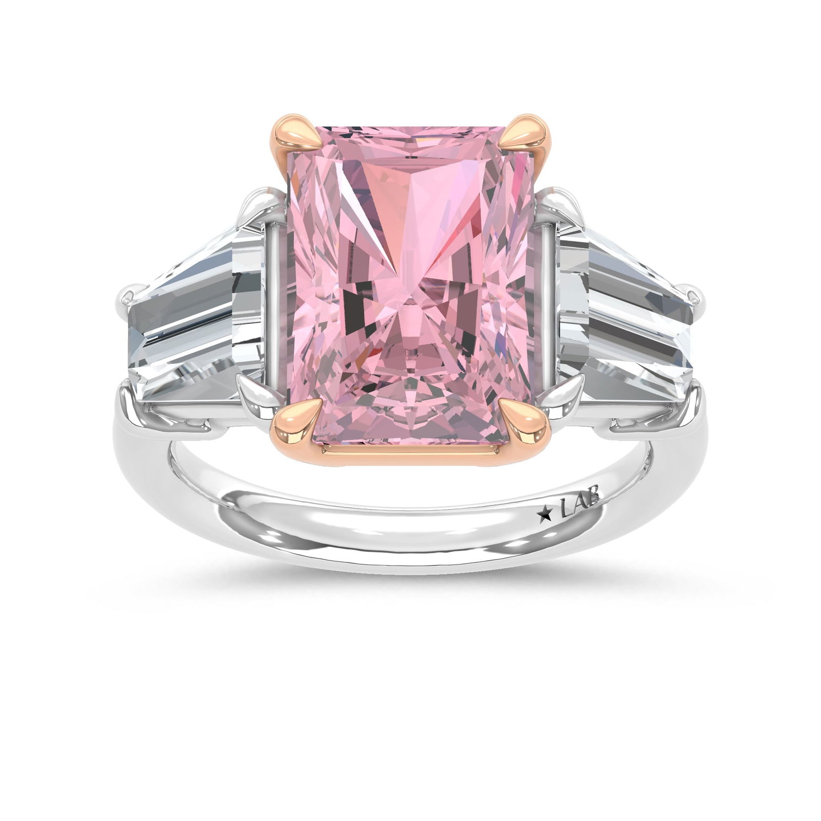 14K Two Tone Lab Grown Diamond 7 Ct.Tw. Pink Radiant Engagement Ring (Center 5ct) (1 of 4)