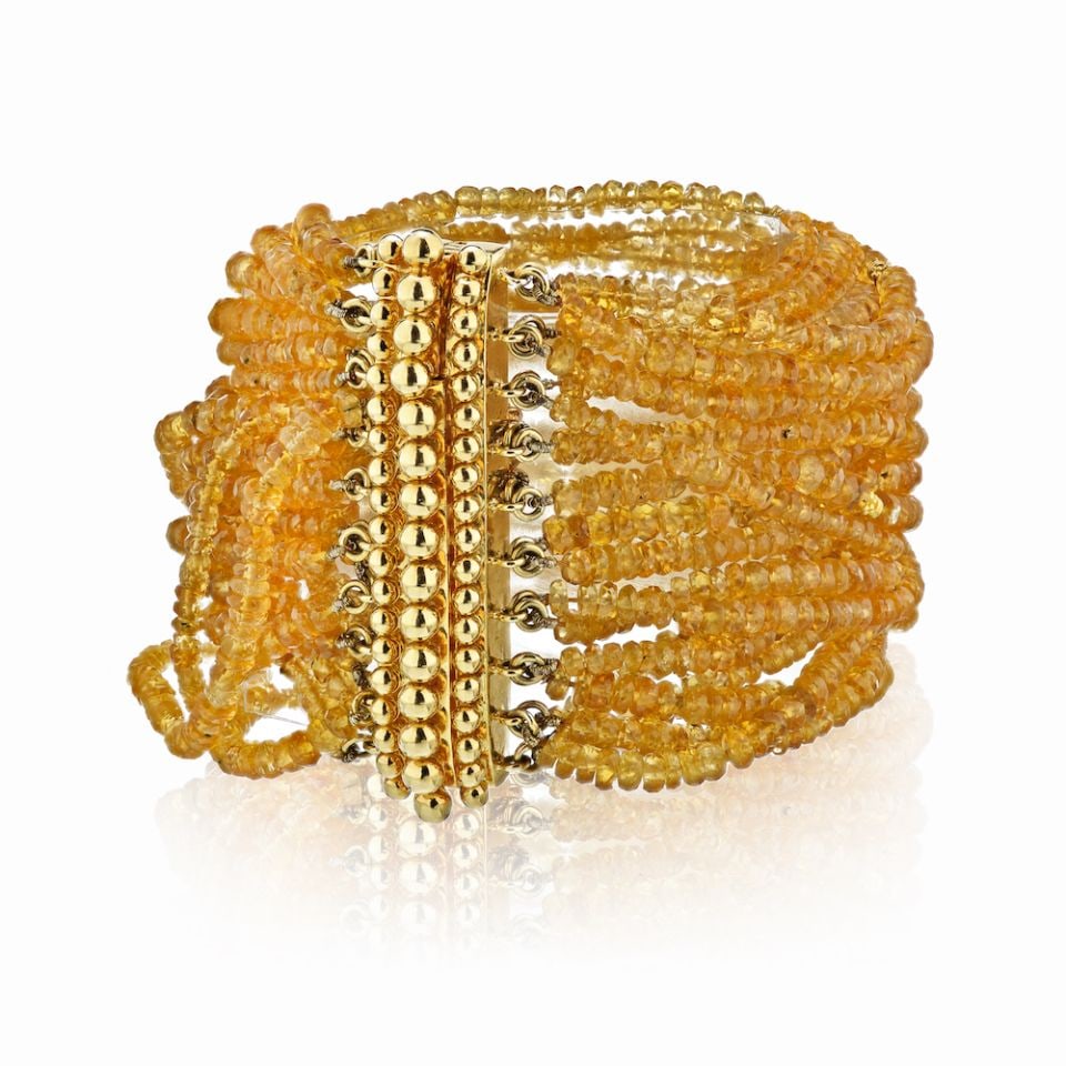 Verdura 18K Yellow Gold Citrine Multi-Strand Bracelet 2001: Verdura 18K Yellow Gold Citrine Multi-Strand Bracelet 2001 This exquisite bracelet showcases a stunning combination of 18K yellow gold and vibrant citrine beads. Created by the renowned jeweler Verdur