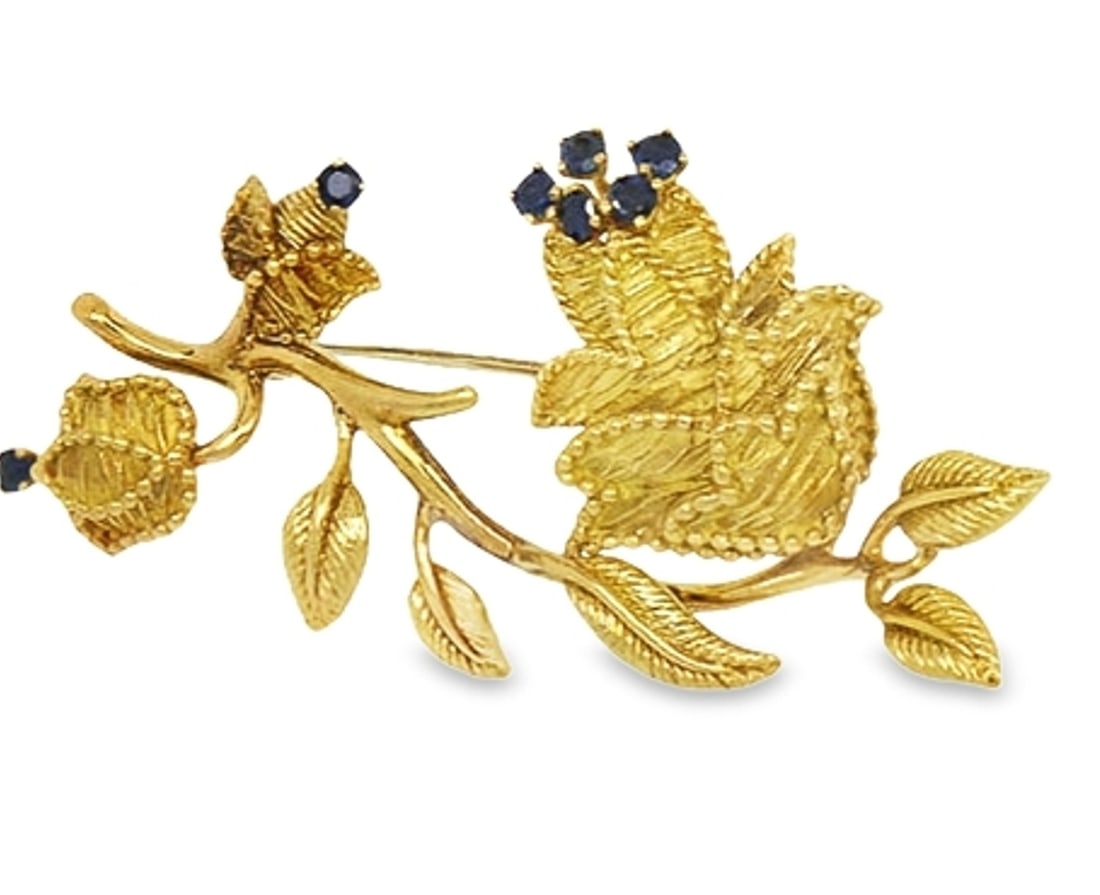 18k Yellow Gold Floral Leaf Brooch by Tiffany & Co. Vintage Jewelry (1 of 4)
