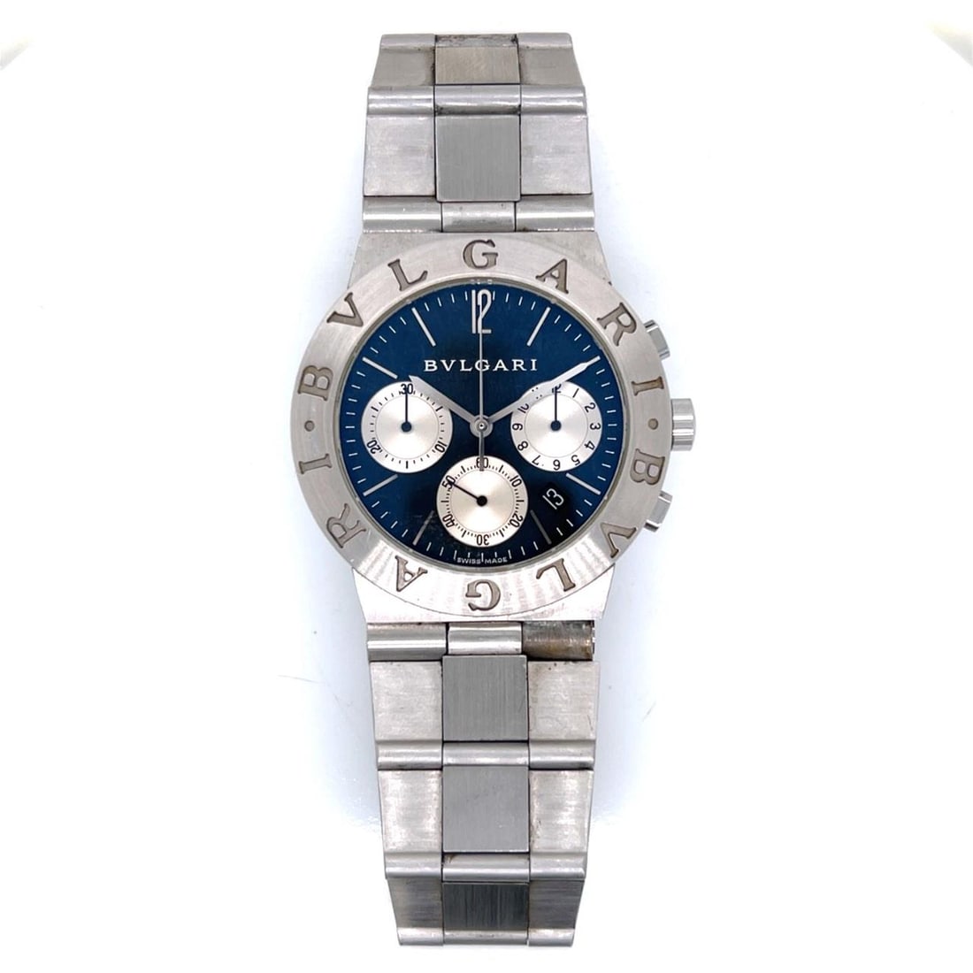 Diagono Chronograph Watch CH 35 S 35mm Stainless Steel Quartz: Diagono Chronograph Watch CH 35 S 35mm Stainless Steel Quartz This BVLGARI Diagono Chronograph features a 35mm stainless steel case and utilizes a quartz movement. The watch weighs 98.8 grams and is i