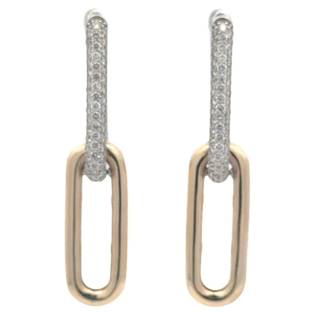 Harbor Diamonds 14K Two Tone Diamond Paperclip Drop Earrings 1.04 Carats: Harbor Diamonds 14K Two Tone Diamond Paperclip Drop Earrings 1.04 Carats Elevate your style with these exquisite Two Tone Diamond High Polish Paperclip Drop Earrings, crafted in 14K yellow gold. These