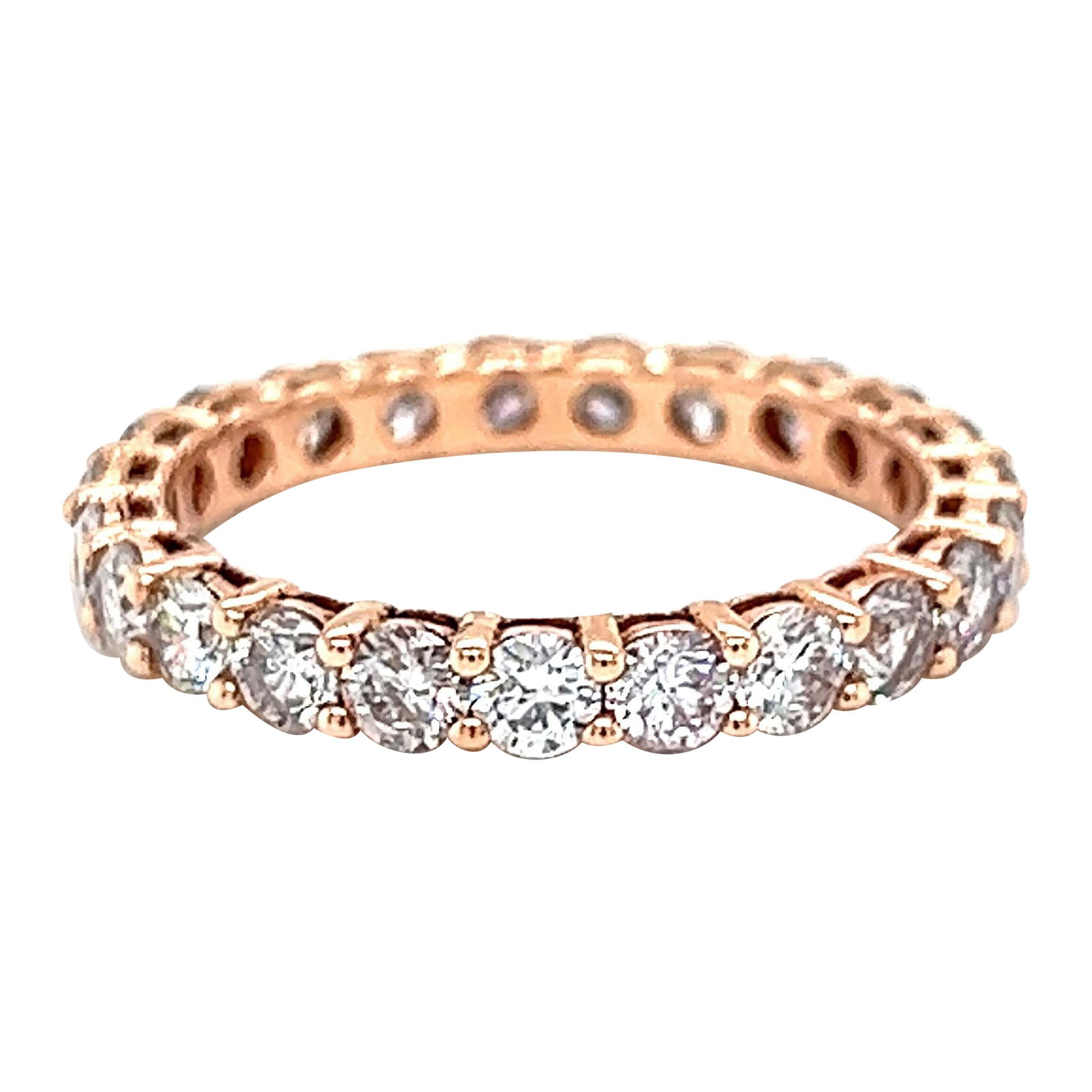 1.83ct Round Diamond Eternity Band in 14k Rose Gold: 1.83ct Round Diamond Eternity Band in 14k Rose Gold This exquisite eternity band features 23 round brilliant diamonds totaling 1.83 carats, set in luxurious 14k rose gold. The diamonds are of approxim