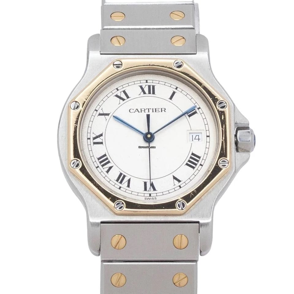 Cartier Santos Octagon W2001583 Ivory Roman Dial Midsize Steel Watch Papers 1992 (1 of 6)