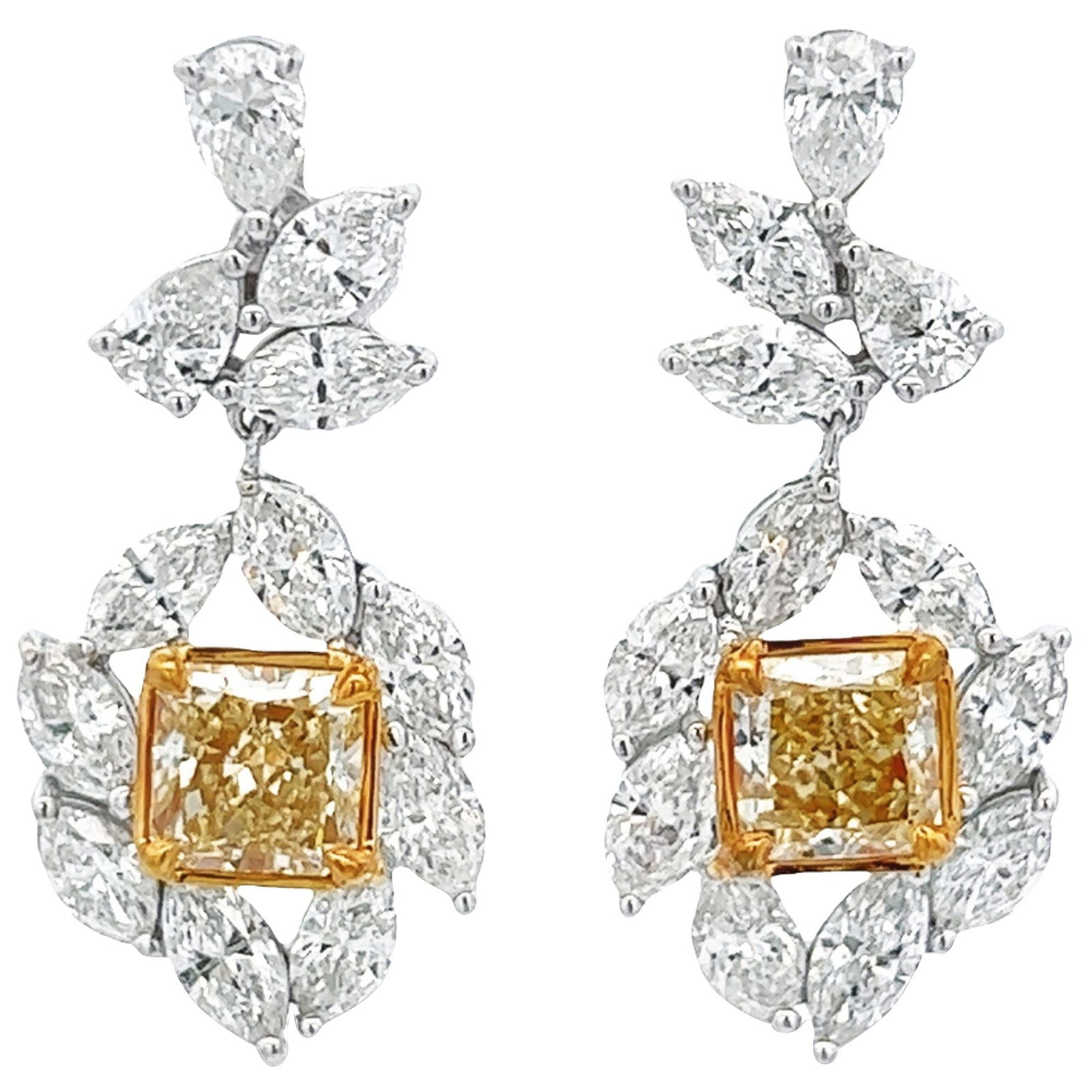 7.67ct Yellow Diamond Drop Earrings EGL Certified 18k Gold: 7.67ct Yellow Diamond Drop Earrings EGL Certified 18k Gold Elevate your elegance with these stunning Yellow Diamond Drop Earrings crafted from 18k gold. Featuring a total diamond weight of 7.67 carats