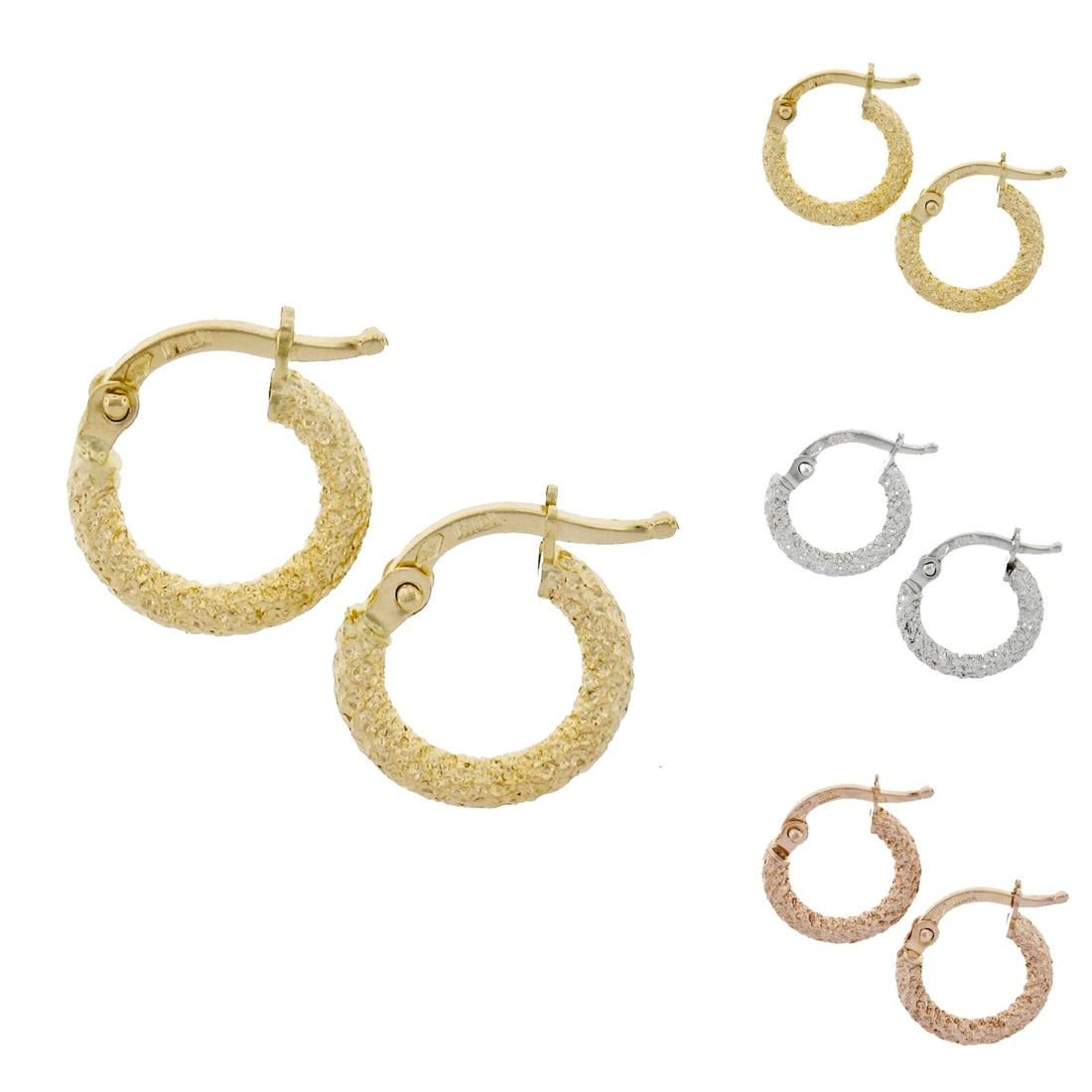 New Italian 14k Gold Simple Puffed Textured Snap Hoop Earrings (1 of 12)