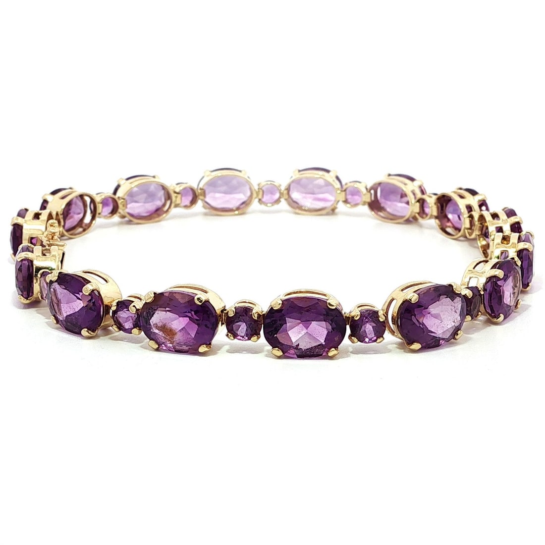 Yellow Gold Amethyst Bracelet with Oval and Round Cuts 8 Inches (1 of 8)