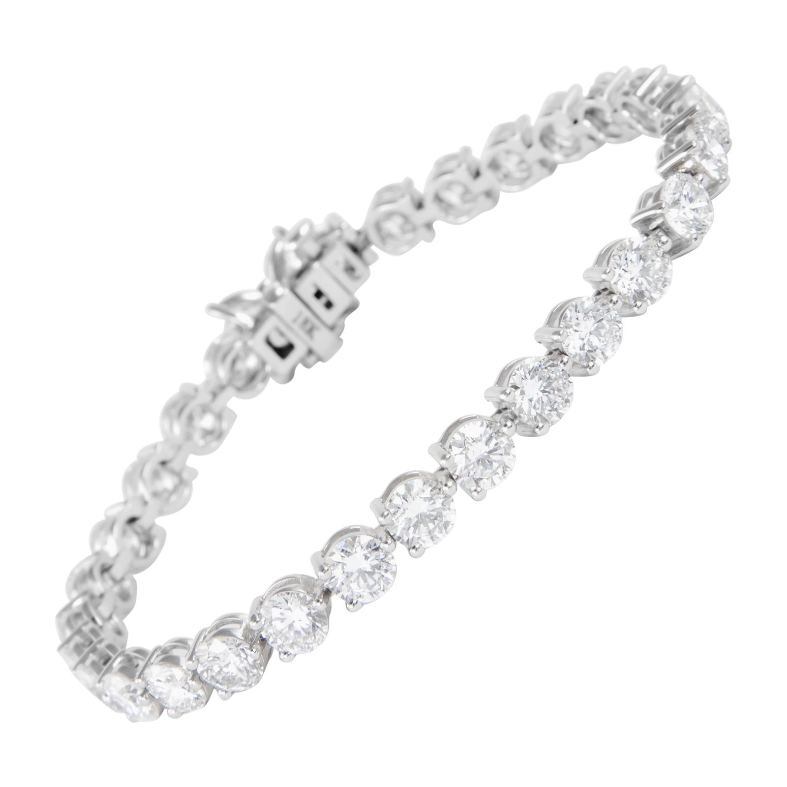 12.53ct Diamond Tennis Bracelet 18k White Gold: 12.53ct Diamond Tennis Bracelet 18k White Gold This stunning 12.53ct Diamond Three-Prong Tennis Bracelet is crafted in luxurious 18k white gold, showcasing a classic and elegant design. It features 29
