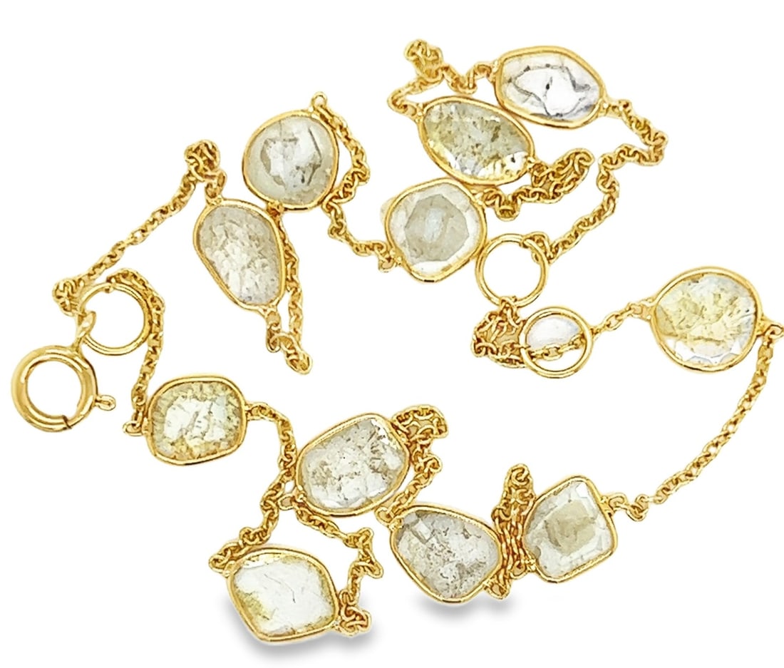 18k Yellow Gold Double Chain Bracelet with Sliced Diamonds 1.60ct (1 of 6)