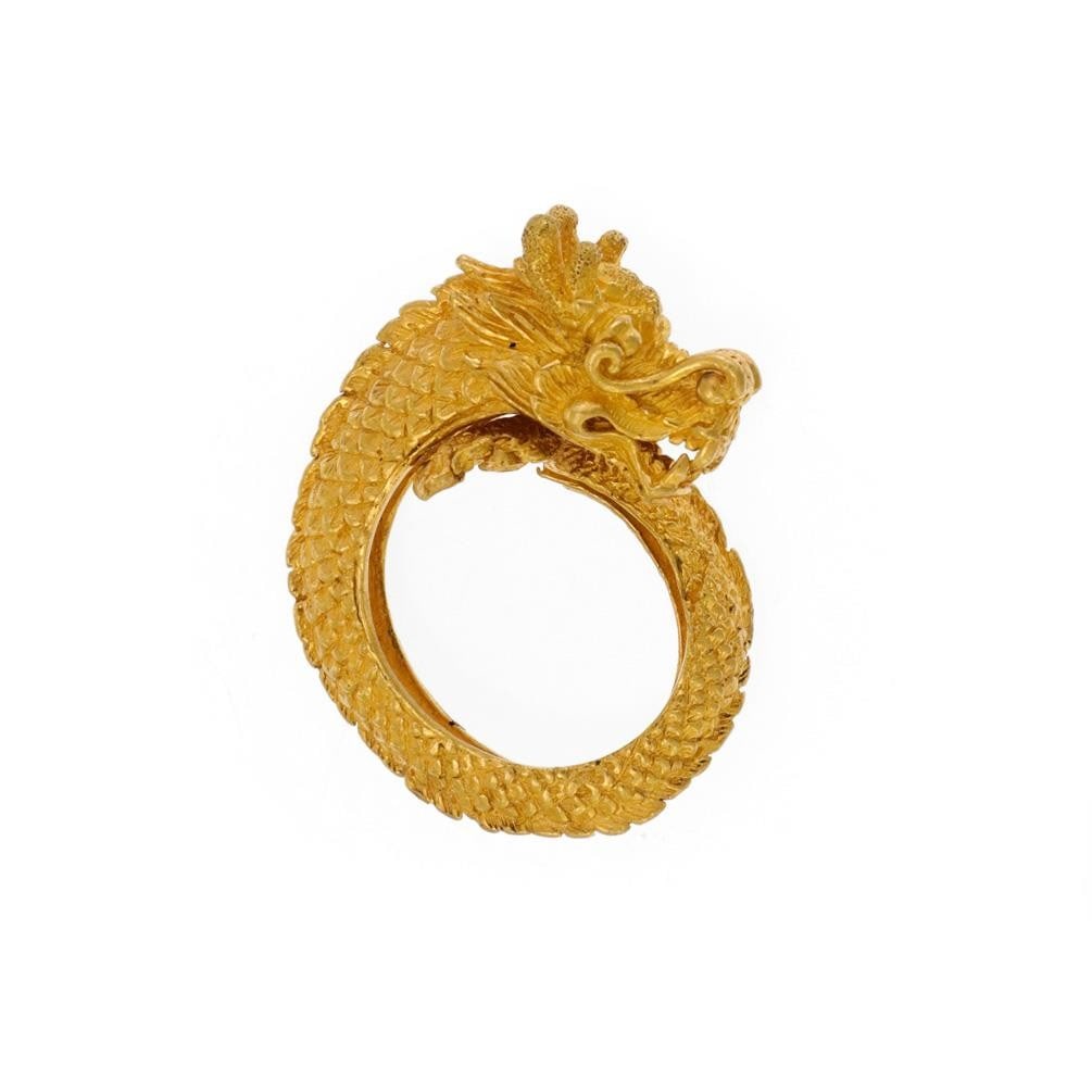 23k Yellow Gold Dragon Ring 19.2g Oriental Markings Size 6.75 (1 of 5)