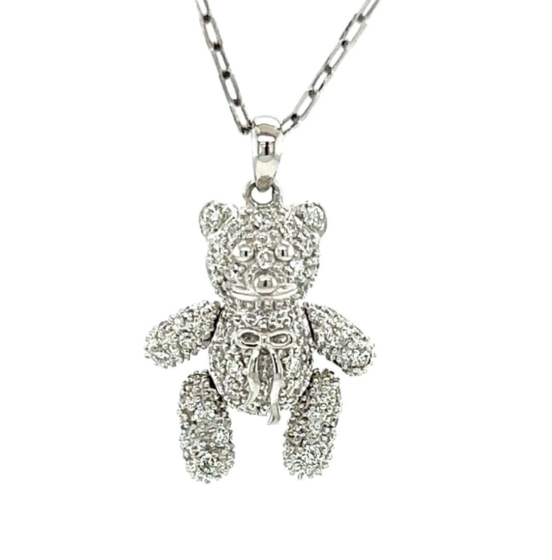 18k White Gold Necklace with Movable Diamond Teddy Bear Pendant (1 of 12)