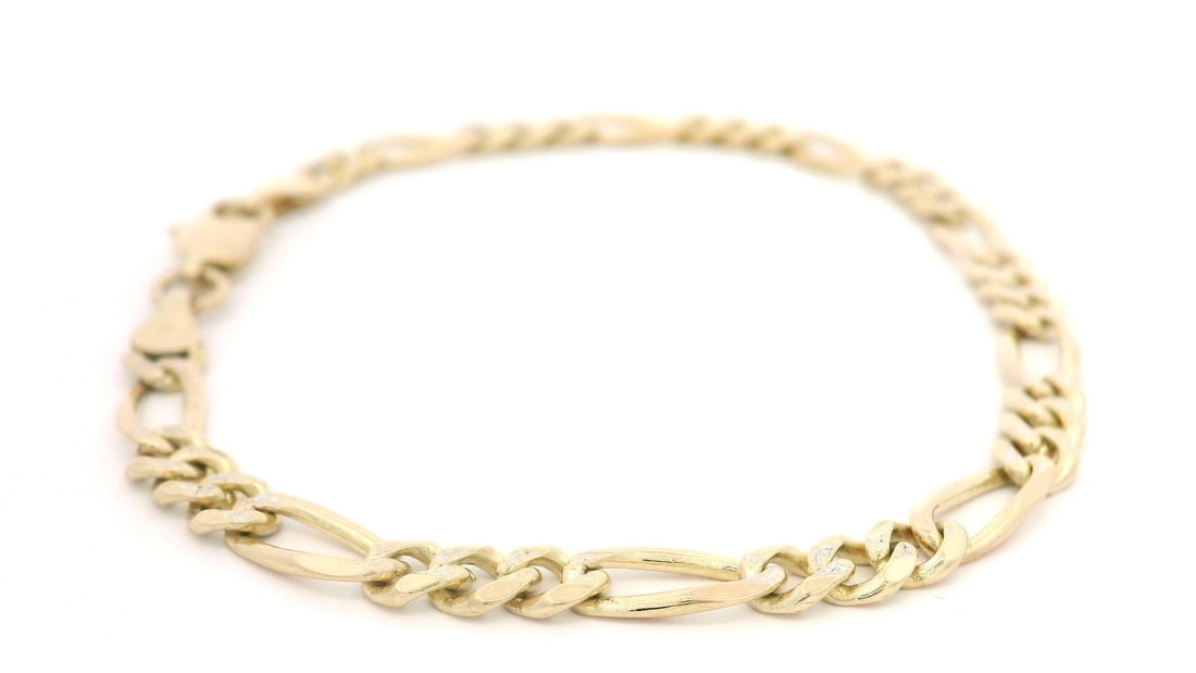 14k Solid Yellow Gold 7 Inch Figaro Link Bracelet - 3