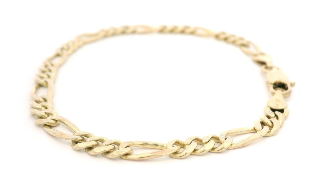 14k Solid Yellow Gold 7 Inch Figaro Link Bracelet - 4
