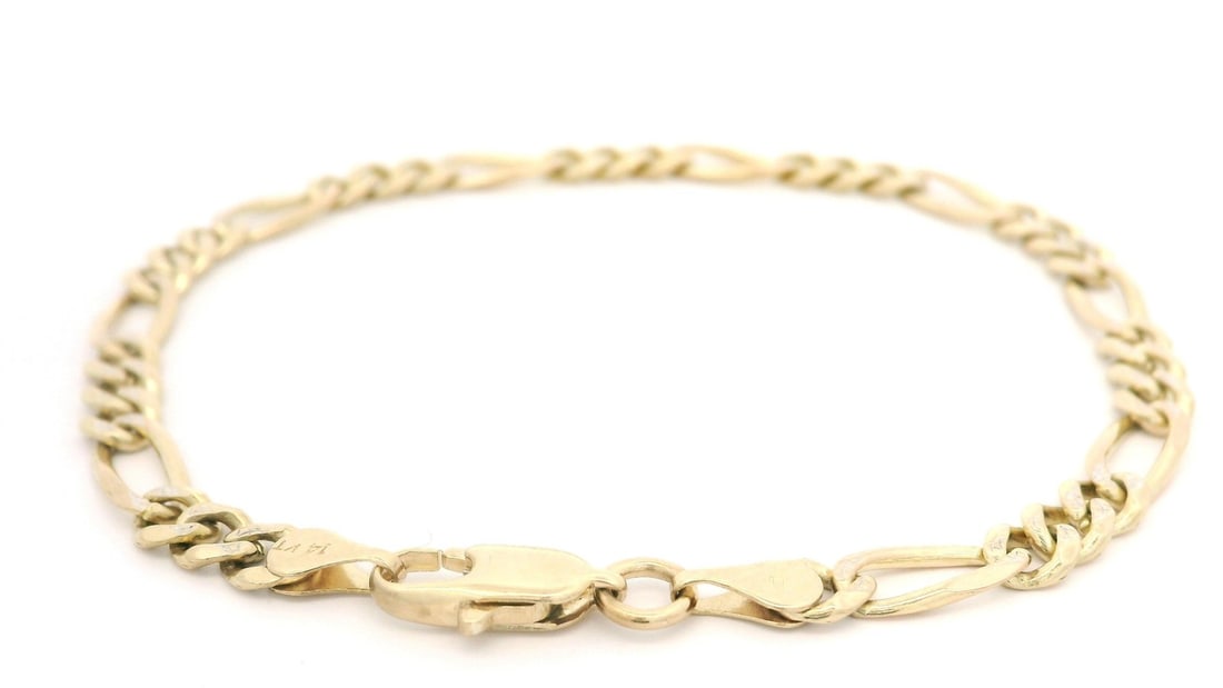 14k Solid Yellow Gold 7 Inch Figaro Link Bracelet - 5