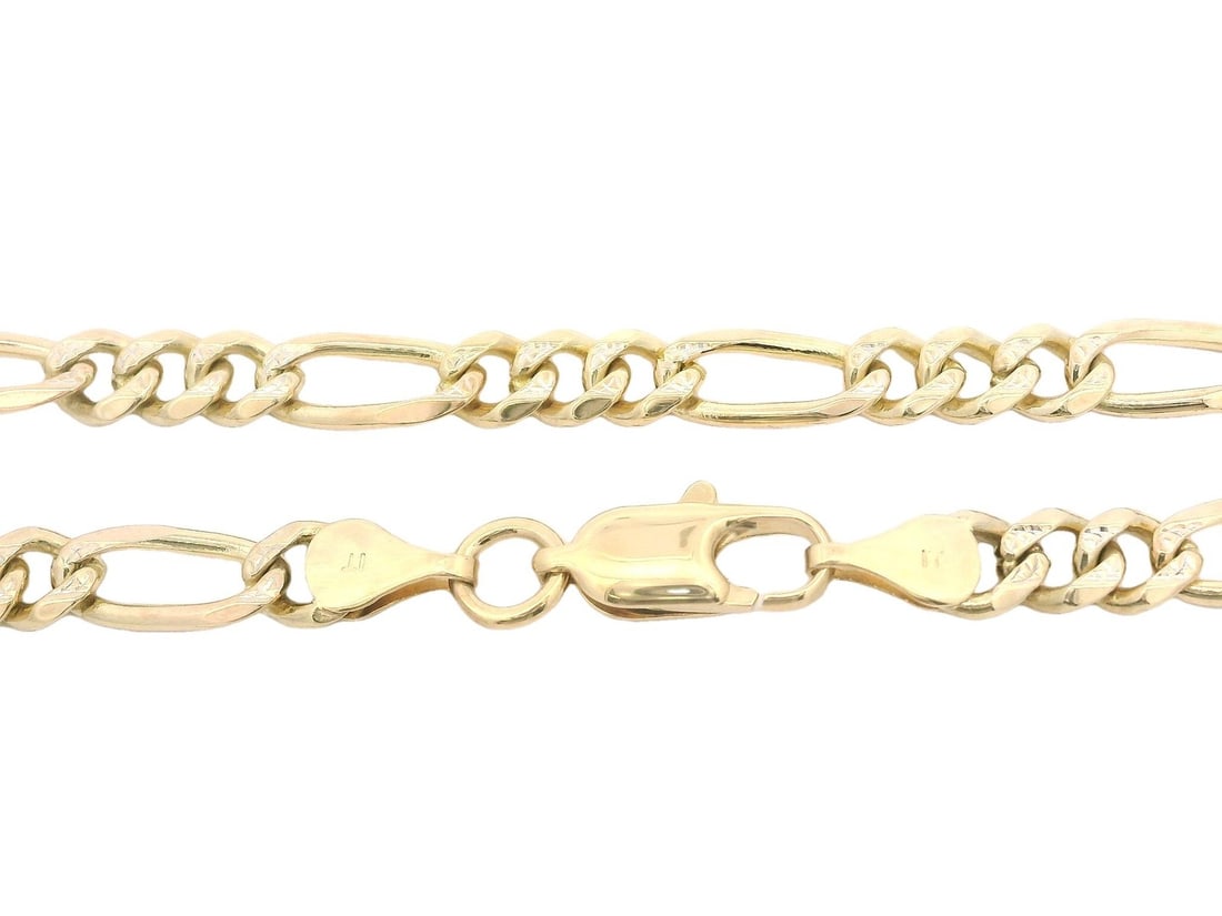 14k Solid Yellow Gold 7 Inch Figaro Link Bracelet - 6
