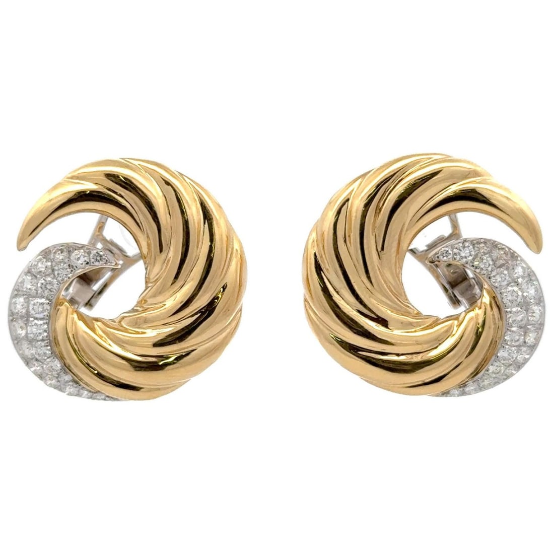 Harbor Diamonds Vintage 18K Yellow Gold 1.37ct Diamond Swirl Earrings: Harbor Diamonds Vintage 18K Yellow Gold 1.37ct Diamond Swirl Earrings These exquisite vintage earrings are crafted from 18 karat yellow gold and feature a stunning swirl design. Set with 40 round bril