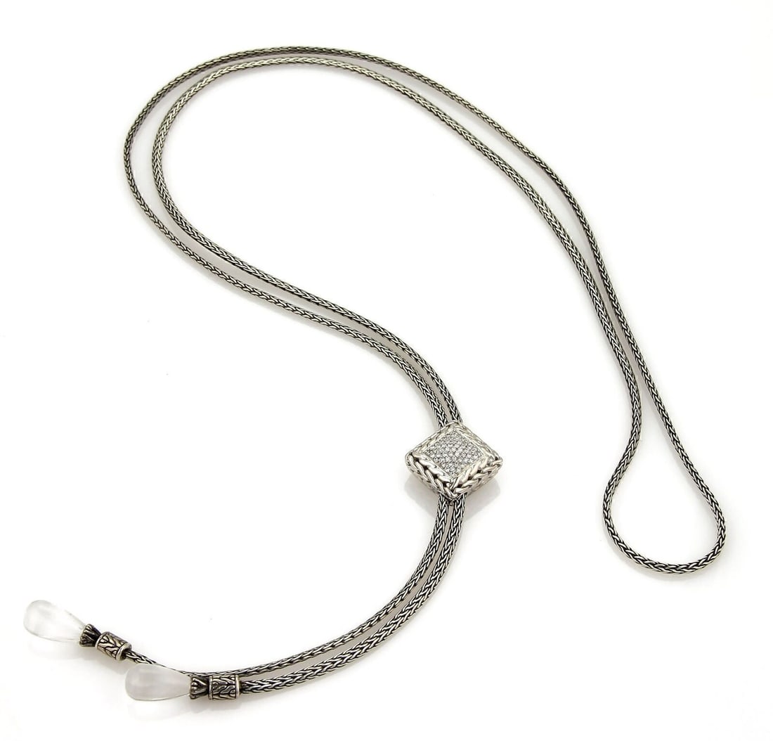 Fringe Necklace with Diamond and Quartz Tassel in Sterling Silver and 18k by John Hardy: Fringe Necklace with Diamond and Quartz Tassel in Sterling Silver and 18k by John Hardy This John Hardy necklace features a fringe-style tassel pendant adorned with clear quartz and diamond accents. C