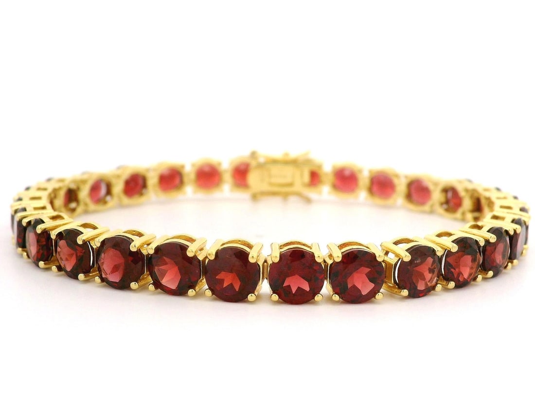 Vermeil Gold Tennis Bracelet with Fiery Garnet Stones 7 inches (1 of 6)